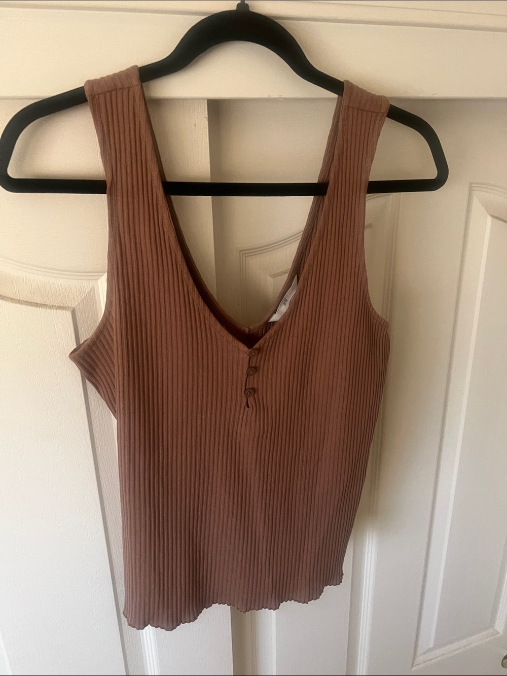 H&M Ribbed V-Neck Tank Top in Brown